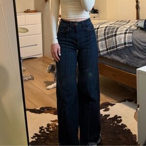 O2 Denim High-Rise Wide Leg Jeans in Dark Blue Raw Hem